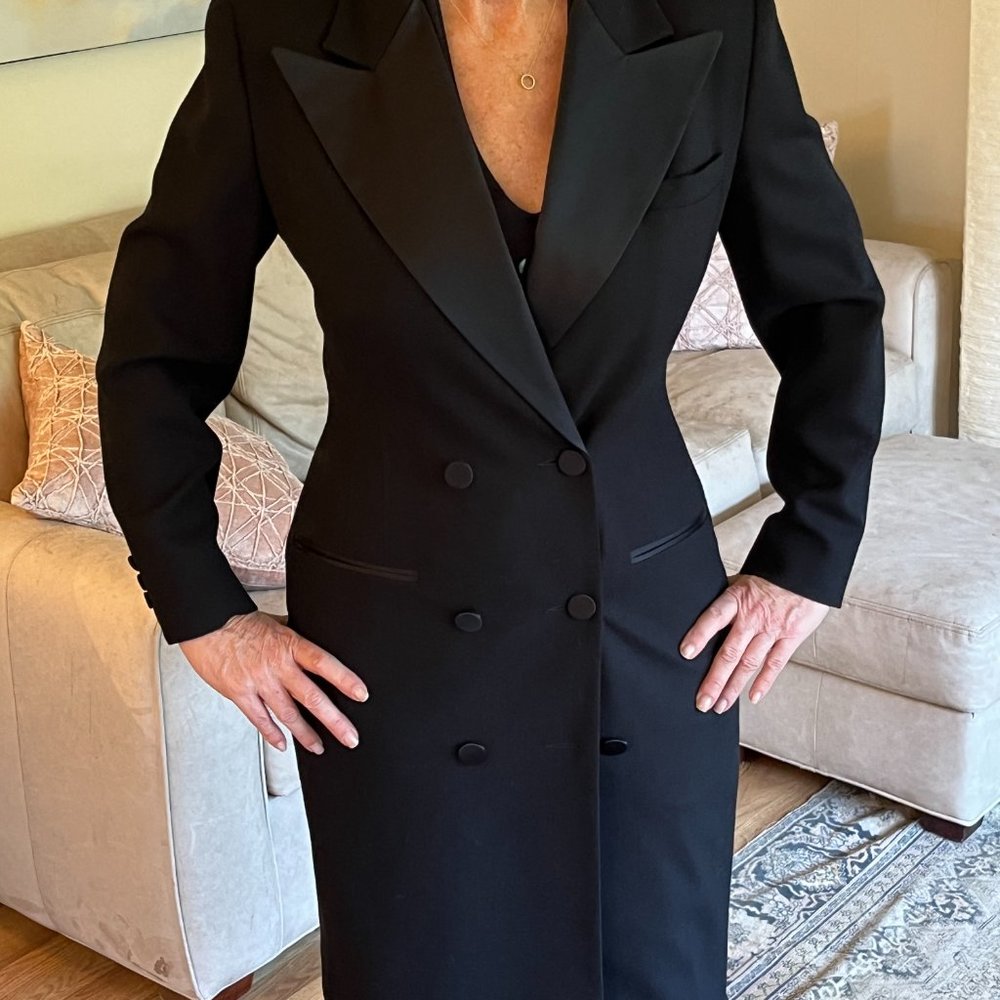 Vintage Fitted Black Double Breasted Tuxedo Jacket - Women's 8